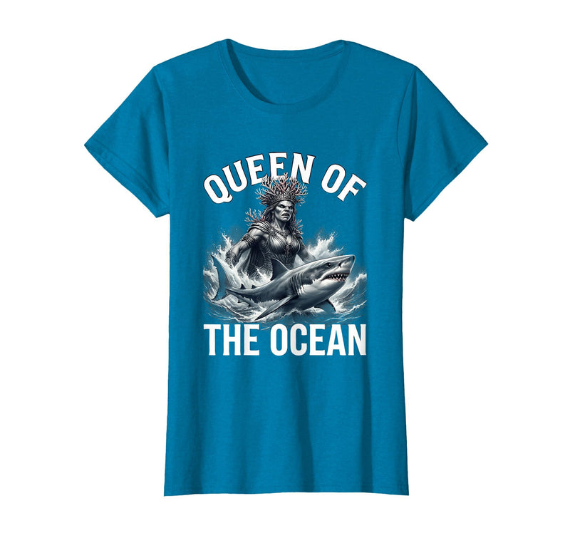 Mademark Queen of the Ocean Shark Design T-Shirt - Sapphire Blue