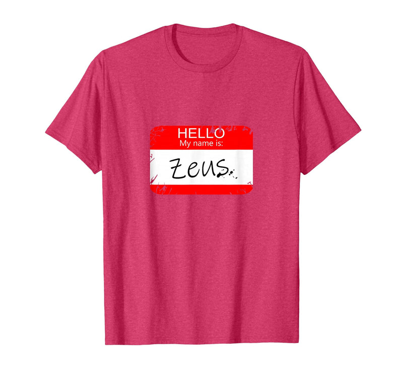 Hello My Name is Funny Halloween Costume Tees Hello My Name is Zeus Funny Halloween Greek Gods Tshirt T-Shirt - Red Heather