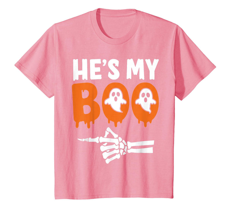 He's My Boo Matching Halloween Pajama Couples Funny T-Shirt - Pink