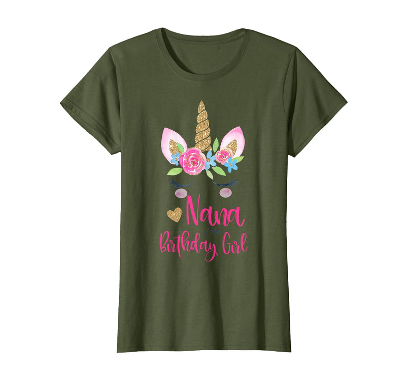 Unicorn Birthday Girl Family Shirts Unicorn Nana of The Birthday Girl Shirt Matching Party Tee T-Shirt - Olive Green