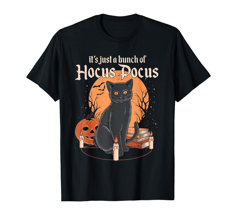 funny Halloween shirt It's Just A Bunch of Hocus Pocus Funny Cat T-Shirt - Black