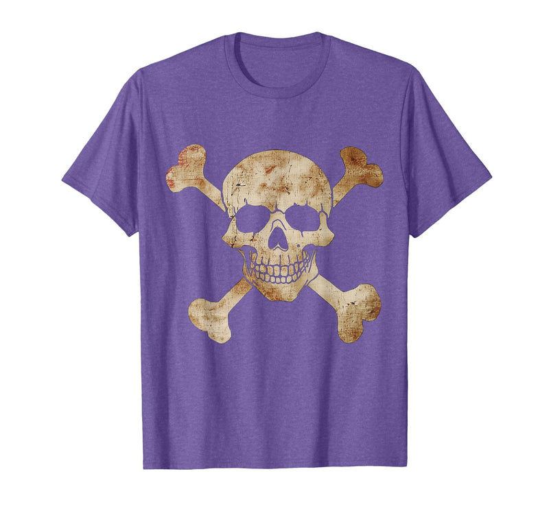 Halloween Designs. Pirate Flag Skull and Crossbones Skeleton Graphic Halloween T-Shirt - Purple Heather