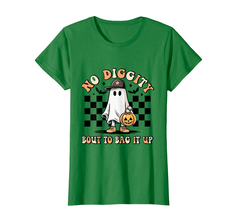 Halloween Pumkin Trick Or Treat Apparel No Diggity About to Bag It Up Trick Treat Candy Halloween T-Shirt - Kelly Green