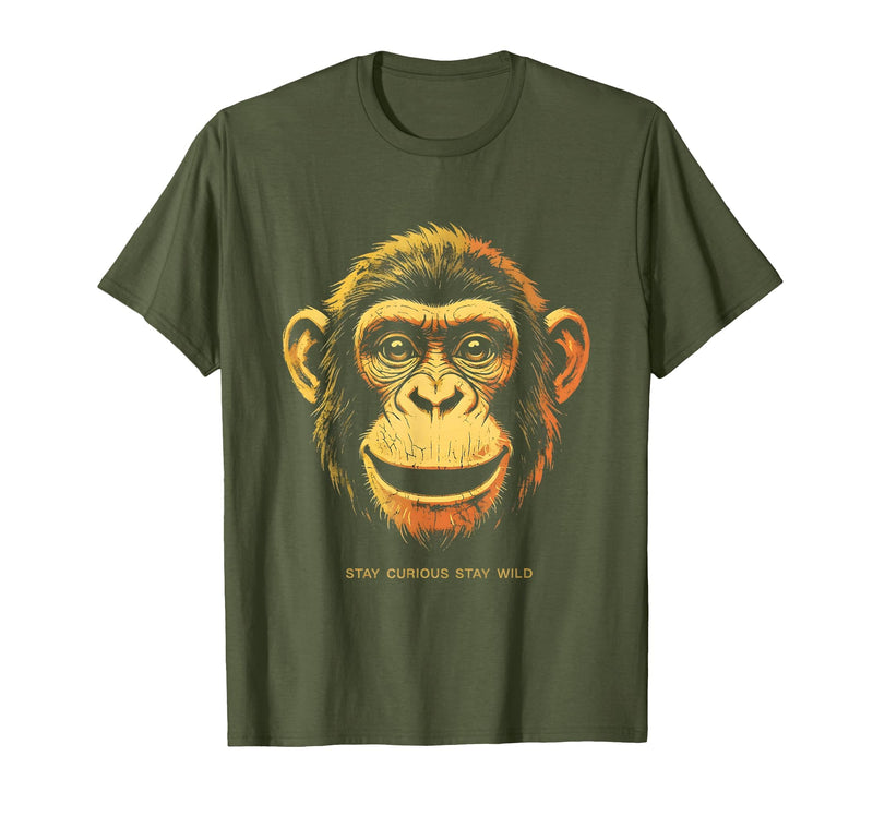 Mademark Stay Curious Stay Wild Monkey Graphic Design T-Shirt - Men - Olive Green