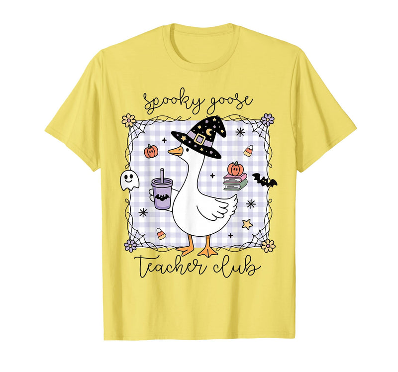 Spooky Goose Teacher Halloween Costume Funny Halloween Silly Goose Witch Spooky Goose Teacher Club T-Shirt - Lemon Yellow