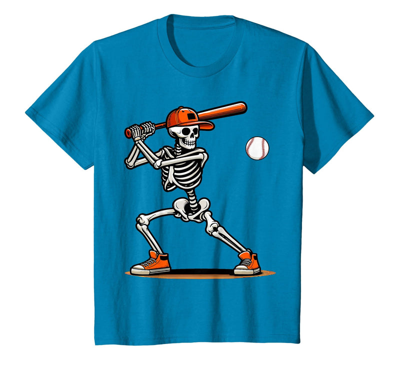 Funny Halloween Skeleton Sports Boys Costume Baseball Skeleton Spooky Boys Halloween Baseball Player T-Shirt - Sapphire Blue