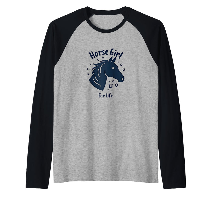 Mademark Horse Girl For Life Equestrian Passion Horseshoe Luck Raglan Baseball Tee - Black/Athletic Heather
