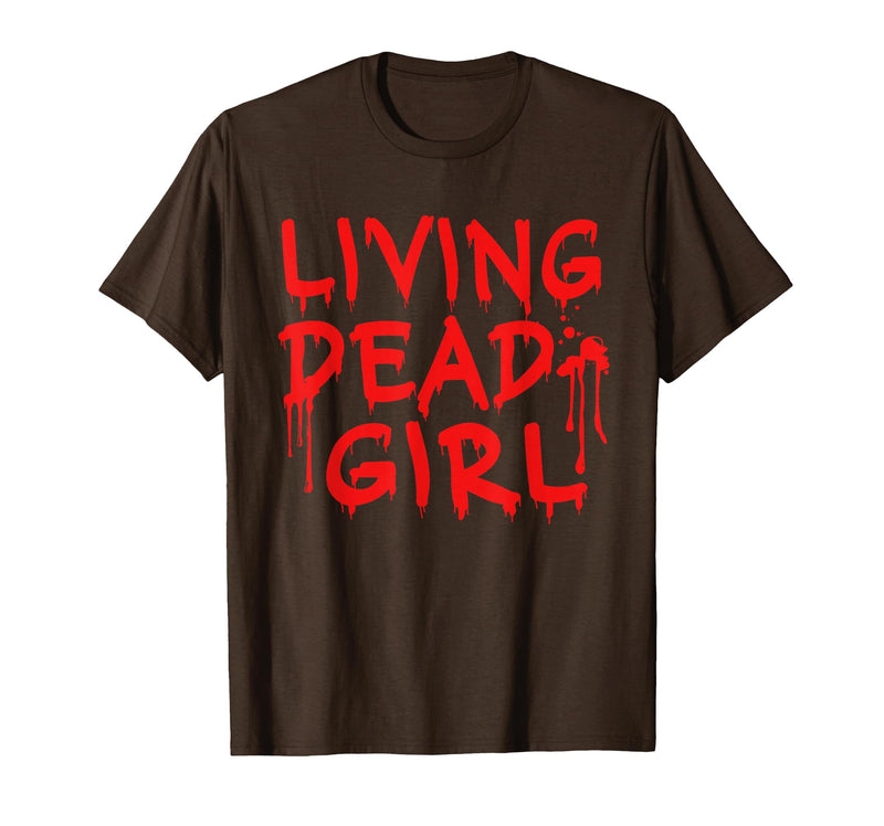 Living Dead Girl Dripping Blood Halloween Zombie Movie T-Shirt - Brown