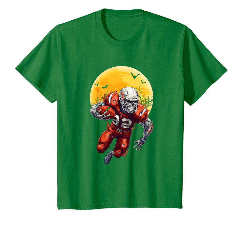 American Football Skeleton Halloween Shirt Football Fan T-Shirt - Kelly Green