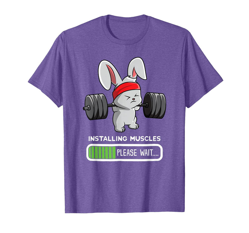 Bunny Gym Rabbit Weights Installing Muscles T-Shirt in Purple Heather