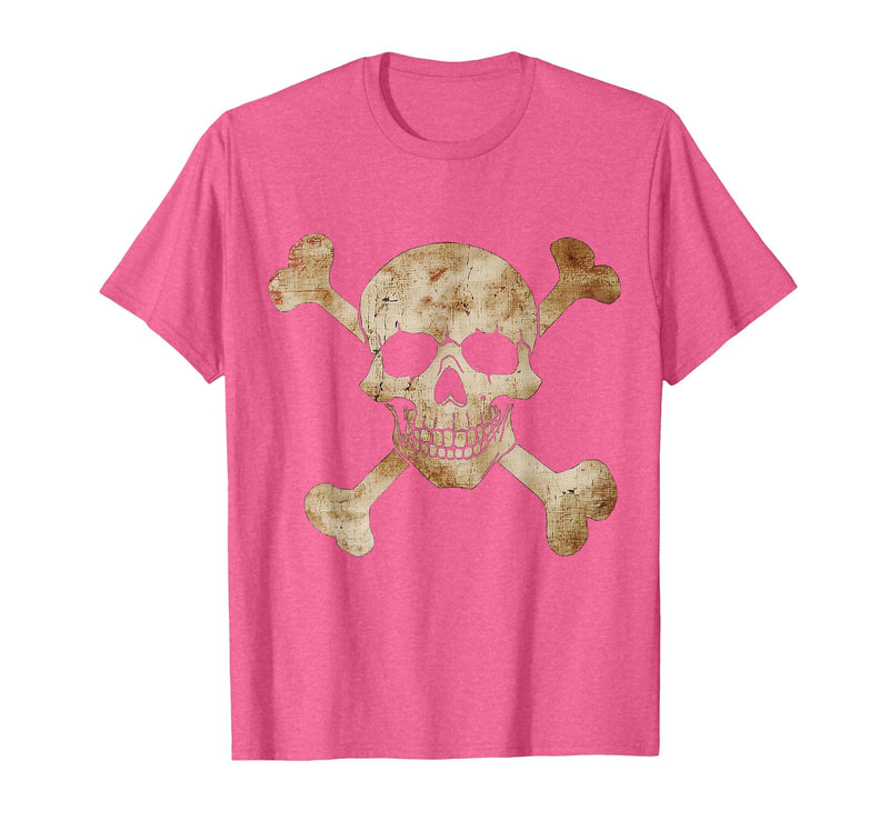 Halloween Designs. Pirate Flag Skull and Crossbones Skeleton Graphic Halloween T-Shirt - Pink Heather