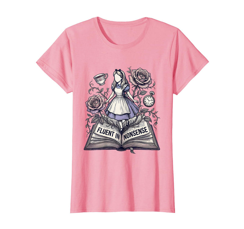 Mademark Fluent In Nonsense Alice in Wonderland Design T-Shirt - Pink