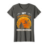 Basenji Dog Witch Halloween Gifts My Basenji Rides Shotgun Basenji Dog Halloween T-Shirt - Asphalt Grey