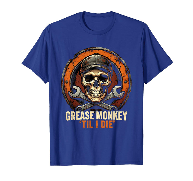 Mademark Grease Monkey 'Til I Die Mechanic Skull Design T-Shirt - Men - Royal Blue