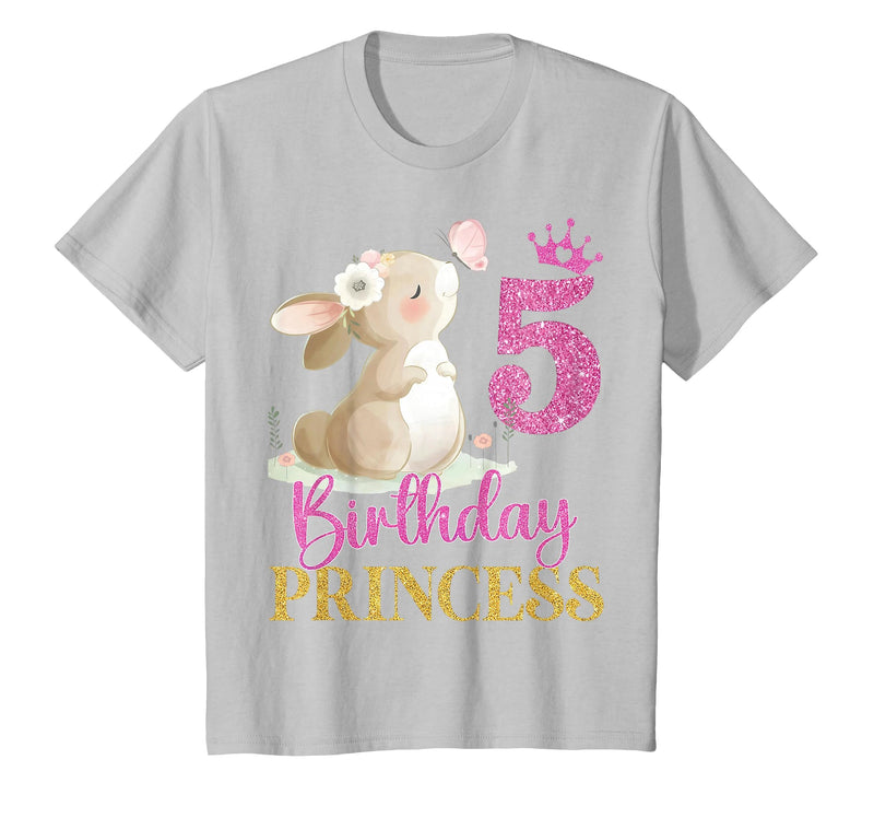 Kids 5th Birthday Rabbit Princess Girl Bunny 5 Years Old T-Shirt in Silver Grey