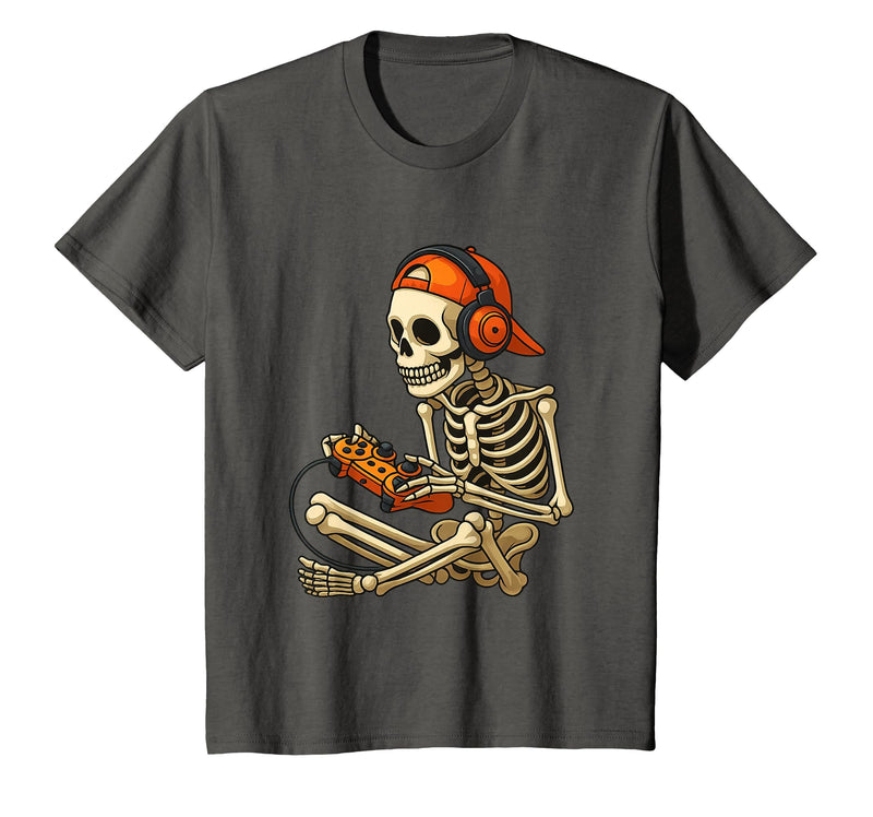 VibeKilla Video Game Halloween Skeleton Gamer Costume T-Shirt - Asphalt Grey