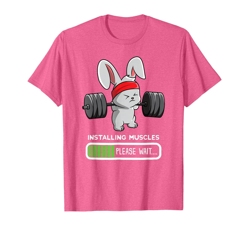 Bunny Gym Rabbit Weights Installing Muscles T-Shirt in Pink Heather