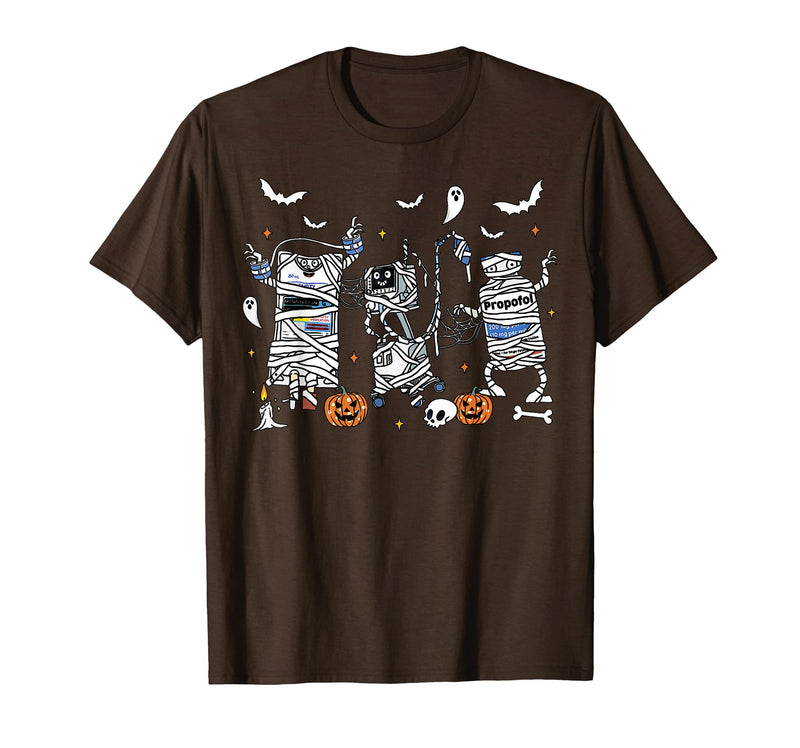 Cute Ghost Halloween Nurse Spooky Season Halloween ICU Nurse Propofol Mummy NICU PICU Nurse Tech T-Shirt - Brown