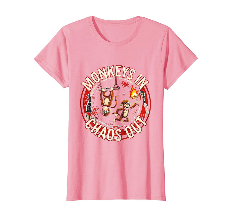Mademark Monkeys In. Chaos Out. Punk Metal Circus Design T-Shirt - Women - Pink