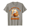 Boo Watercolor Pumpkin Cup Light Witch Hat Bottle Bourbon My Favorite Spirit is Bourbon Happy Halloween Boo T-Shirt - Slate
