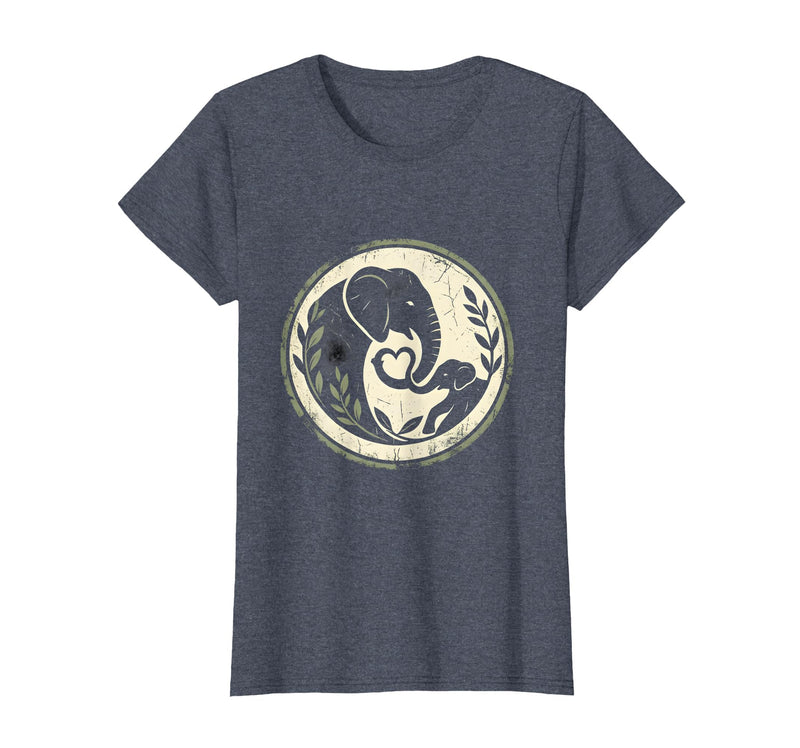 Mademark Elephant Mom and Baby Trunk Touch Illustration T-Shirt - Women - Heather Blue