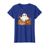 Ghost Halloween Flower Costume Floral Women Cute Ghost with Flower Halloween Pumpkin Autumn Women T-Shirt - Royal Blue