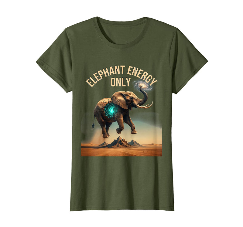Mademark Elephant Energy Only Bold Graphic Design T-Shirt - Women - Olive Green