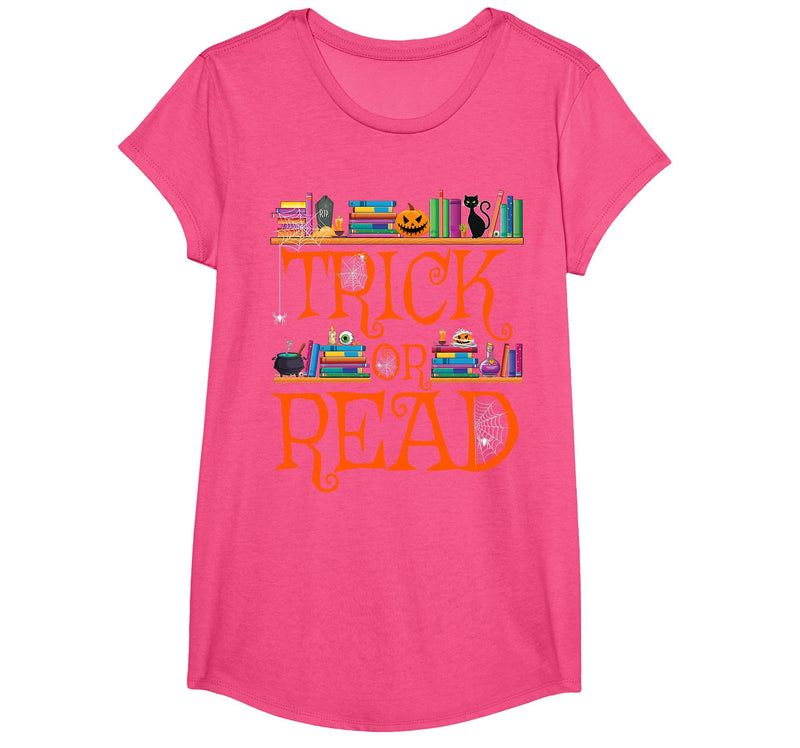 Trick or Read Funny Halloween Teacher Book Library Reading T-Shirt - Pink Heather