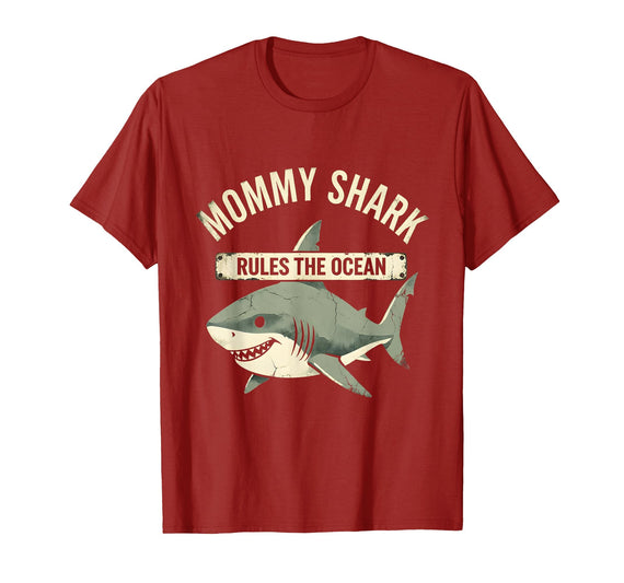 Mademark Mommy Shark Rules The Ocean Graphic Design T-Shirt - Cranberry Red