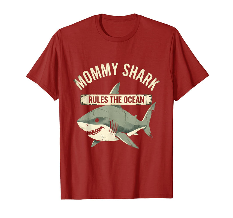 Mademark Mommy Shark Rules The Ocean Graphic Design T-Shirt - Cranberry Red