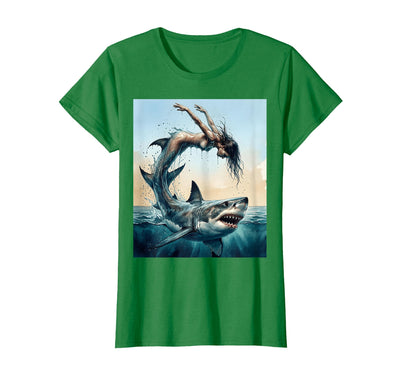 Woman Into Shark Mid-Dive Graphic Tee T-Shirt
