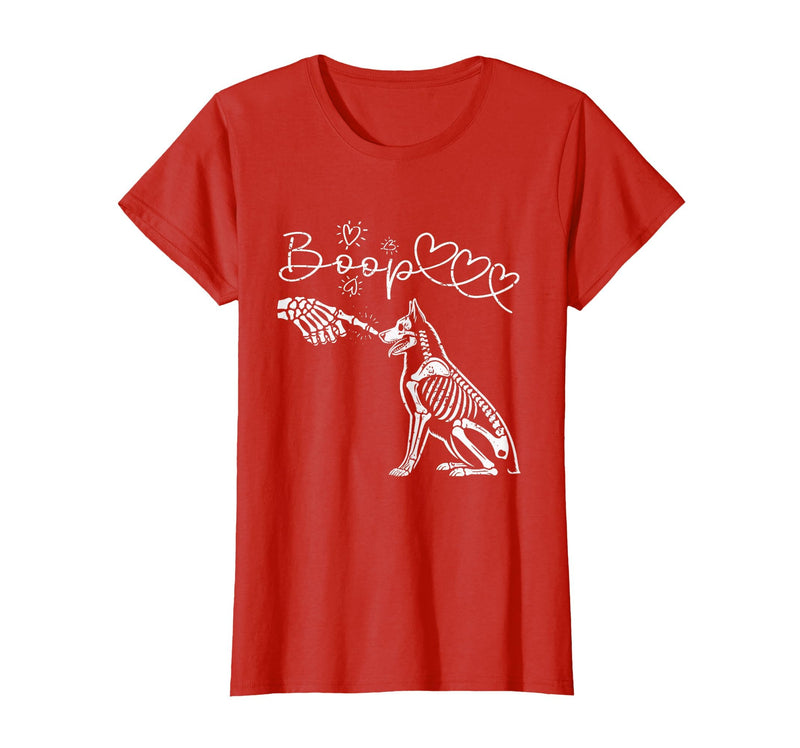 Skeleton Hand Dog Boop - German Shepherd Lovers Skeleton Hand Touch Nose German Shepherds Boop Dog Halloween T-Shirt - Red