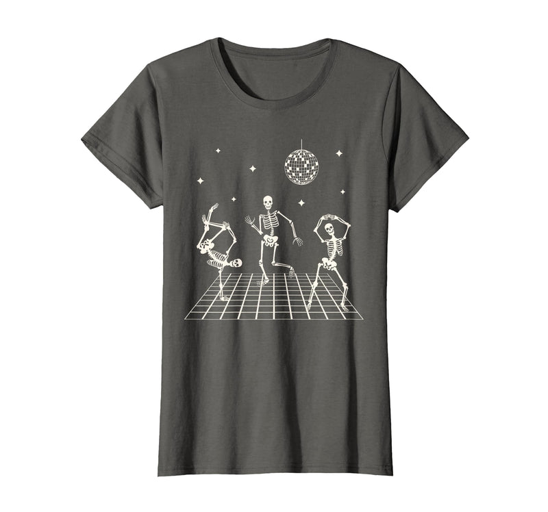 Sollomio Skeletons Dancing at The Club with a Disco Ball Halloween T-Shirt - Asphalt Grey