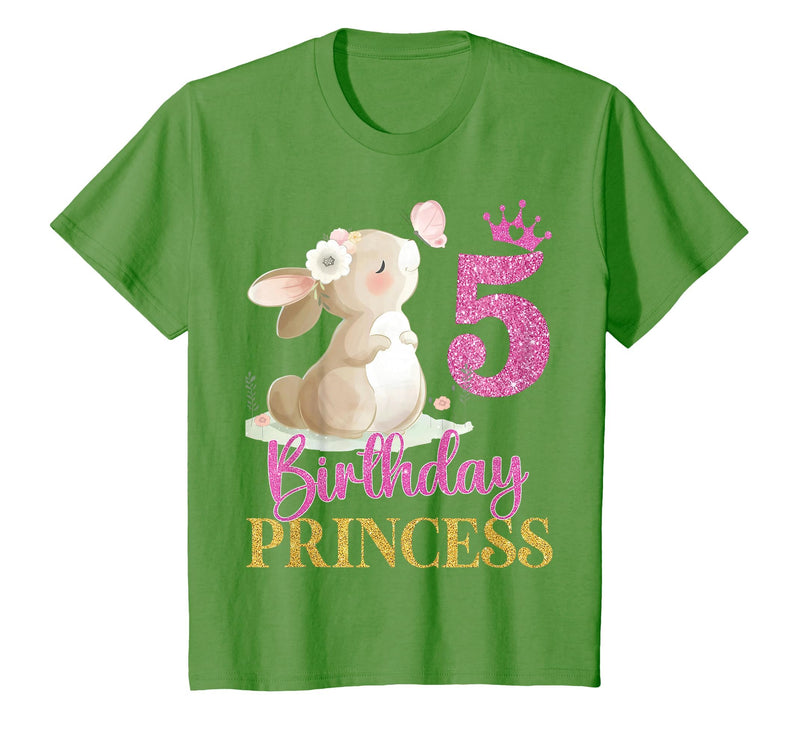 Kids 5th Birthday Rabbit Princess Girl Bunny 5 Years Old T-Shirt in Grass Green