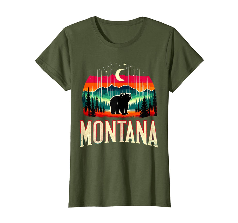 Grizzly Bear Mountain Forrest Nature Montana Grizzly Bear Mountain T-Shirt - Olive Green