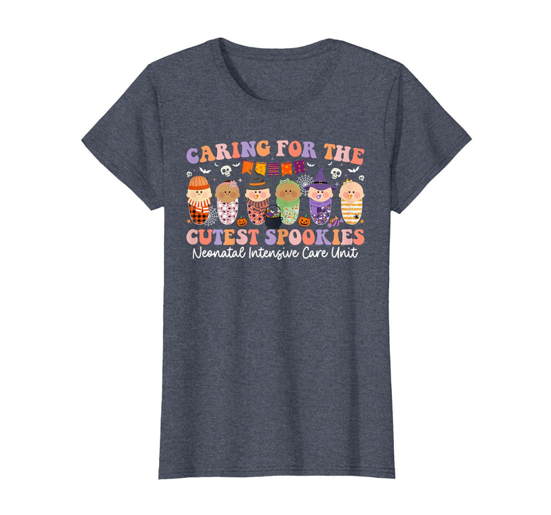 Halloween NICU Nurse Neonatal Intensive Care Caring for The Cutest Little Spookies NICU Nurse Halloween T-Shirt - Heather