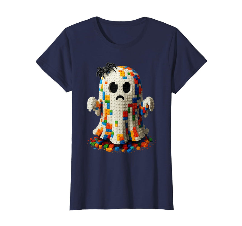 Block Building Halloween Ghost Brick or Treat Boys Halloween Master Builder Ghost Kids Building Blocks Bricks T-Shirt - Navy
