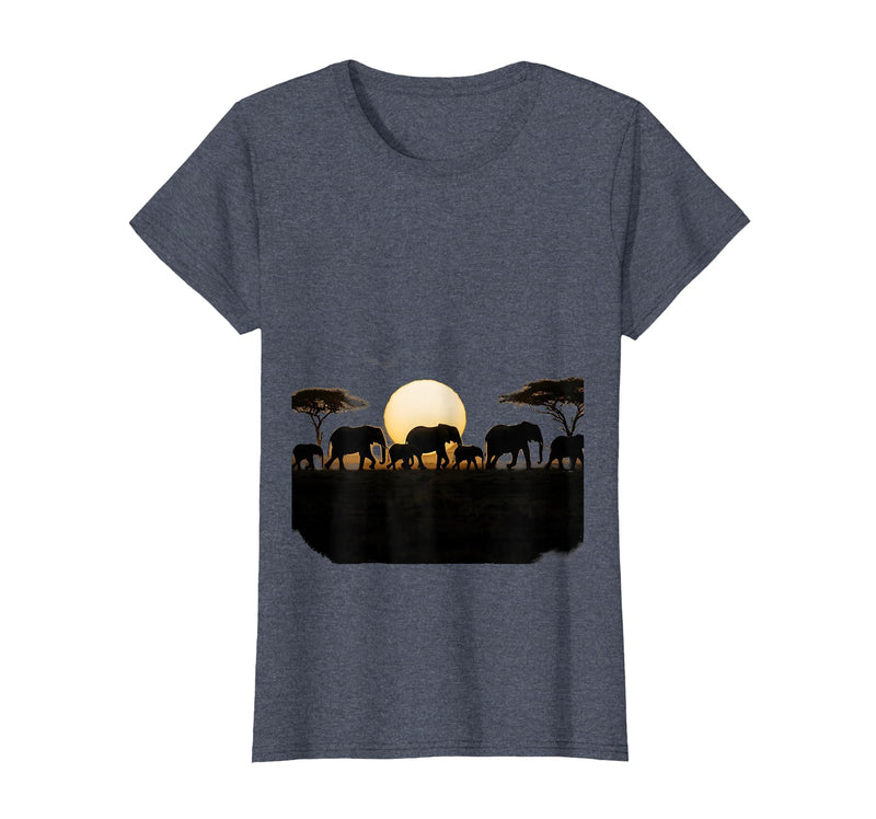 Mademark Elephant Herd Crossing Dusty Savanna Plains T-Shirt - Women - Heather Blue