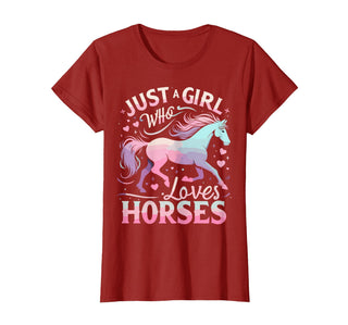 Funny Horse Lovers Just a Girl Who Loves Horses T-Shirt - Cranberry Red