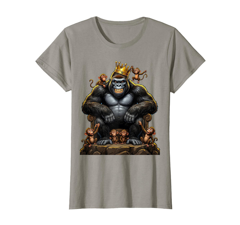 Mademark King Gorilla Dad Surrounded by Little Monkeys T-Shirt - Women - Slate Grey
