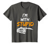 I'm With Stupid Shirts I'm with Stupid Skeleton Hand Pointing Right Funny Halloween T-Shirt - Asphalt Grey
