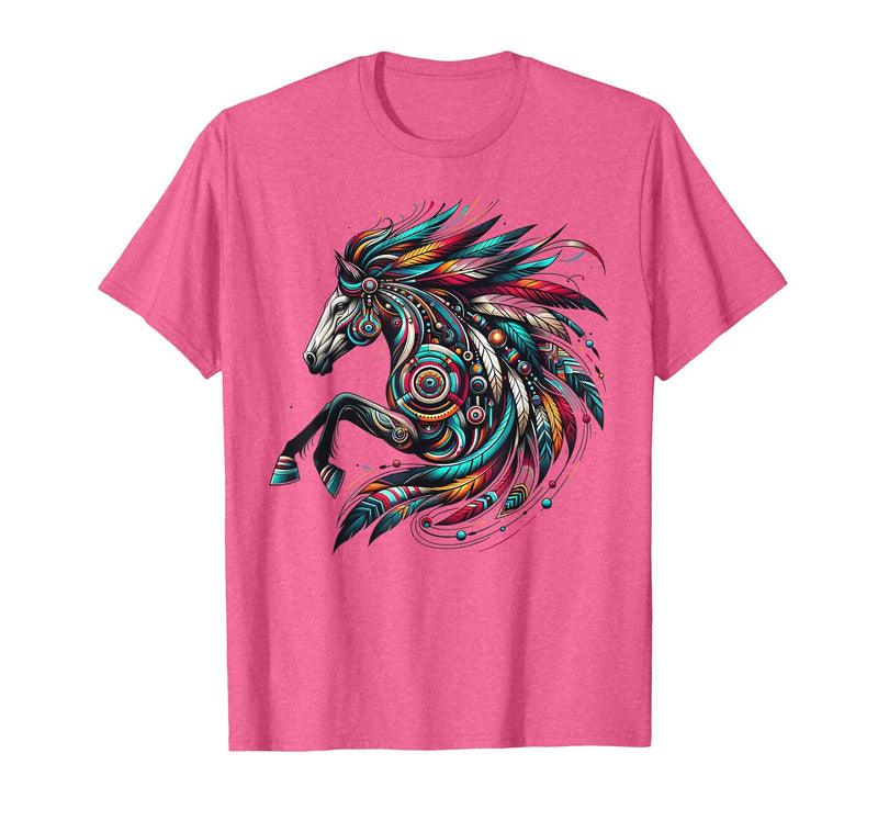 Mystical Native American Horse Farm Heritage Spirituality T-Shirt - Pink Heather