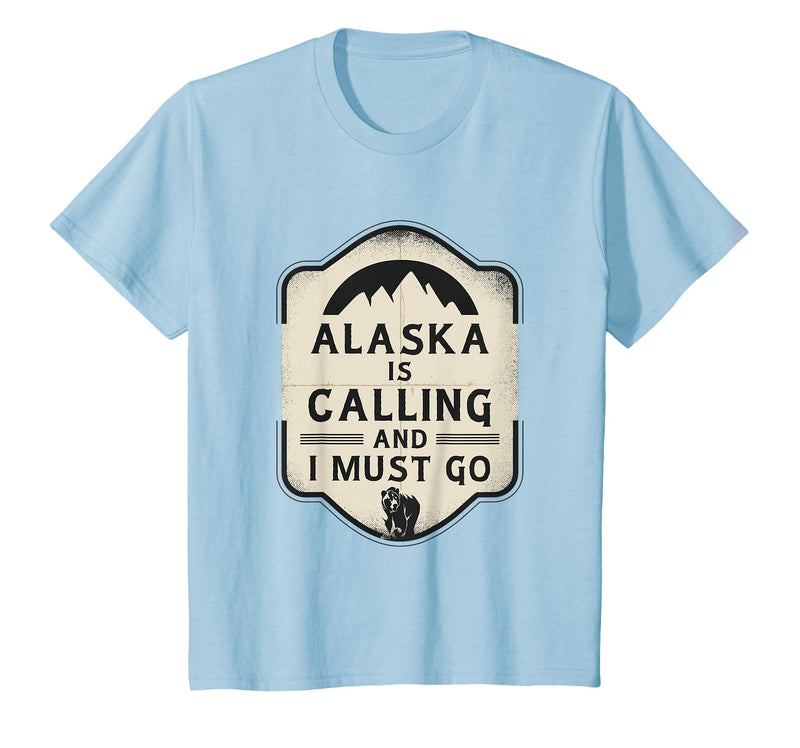 Alaska is Calling and I Must Go Mountains Bear T-Shirt - Baby Blue