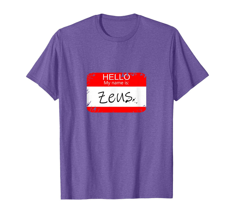 Hello My Name is Funny Halloween Costume Tees Hello My Name is Zeus Funny Halloween Greek Gods Tshirt T-Shirt - Purple