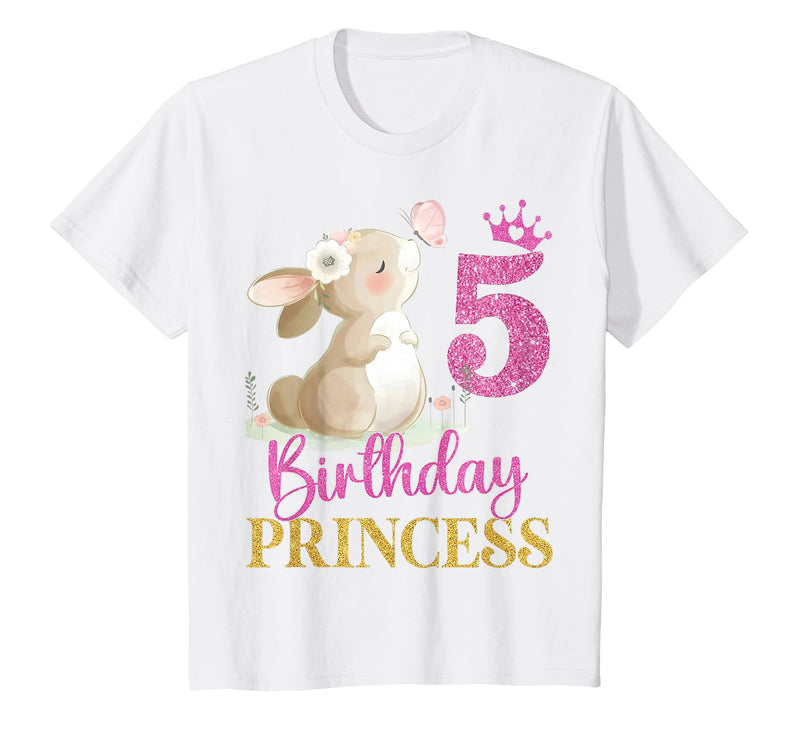Kids 5th Birthday Rabbit Princess Girl Bunny 5 Years Old T-Shirt in White