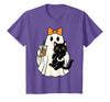 halloween iced coffee costume Cat Women Girls Cute Halloween Cat Ghost Drinking Coffee Ghost Women Girls T-Shirt - Purple