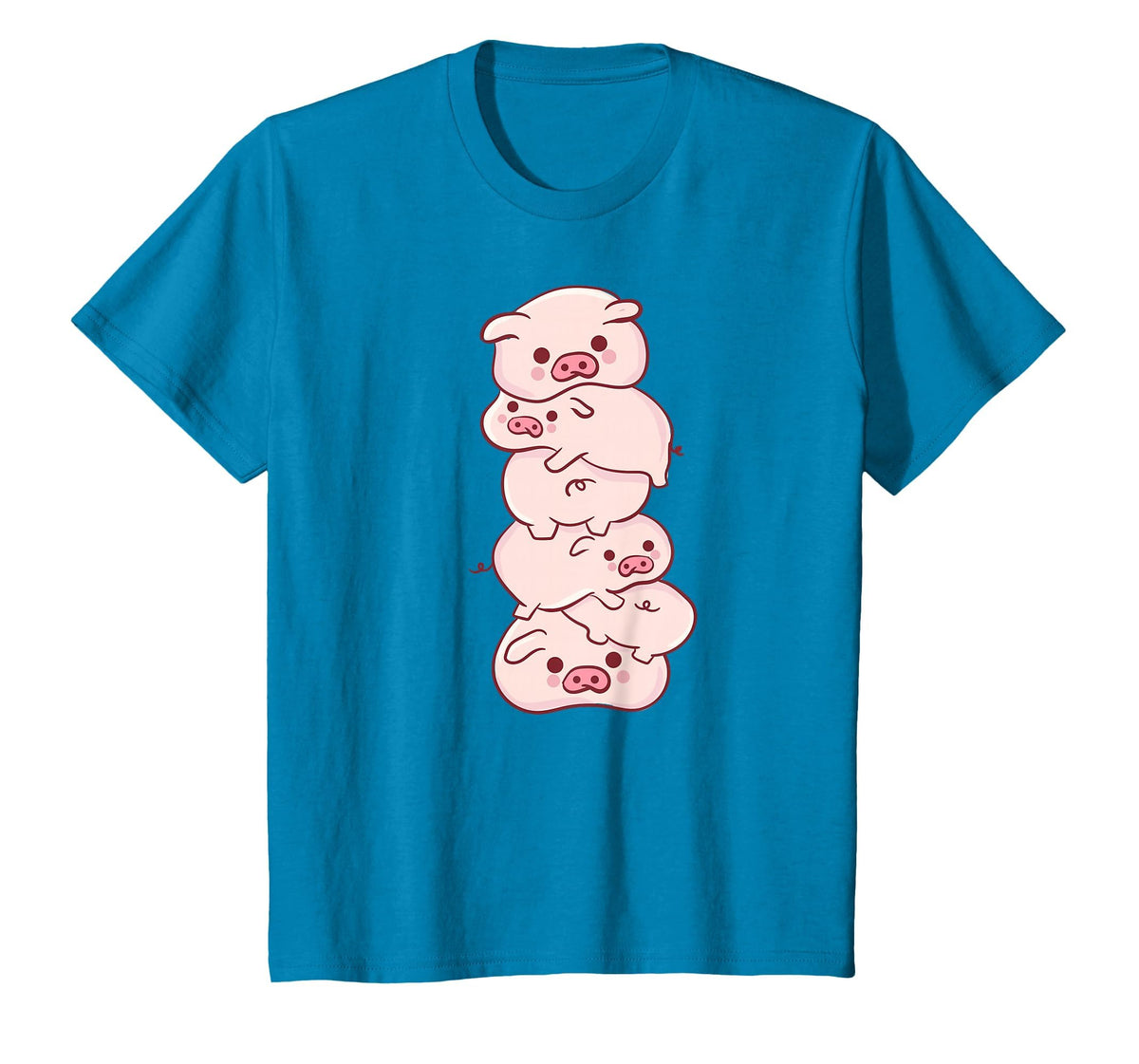 Pink Kawaii & Anime Stuff Pigs On A Pile - Cute Kawaii Anime - Pig Aesthetic Japanese T-Shirt - Sapphire Blue