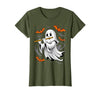 Ghost Halloween Lover Gift Co. Boo Ghost Playing Flute Halloween Musical Instrument T-Shirt - Olive Green
