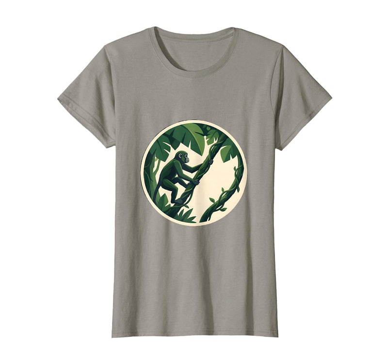 Mademark Monkey Hanging From Jungle Vine Illustration T-Shirt - Women - Slate Grey