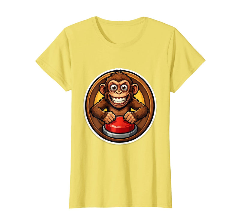 Mademark Monkey Pressing Big Red Button Funny Stupid Tee T-Shirt - Women - Lemon Yellow